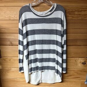 Wonderland By Orange Women's Charcoal and Cream Striped Top Size L